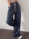 KYLETHOMASW  -  Korean Chic 2025 Spring Women New French Age Reduced Elastic Waist Drawstring Large Pocket Versatile Loose Casual Pants