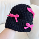 KYLETHOMASW  -  Sweet Hot Girl Bow Knitted Hat for Women's Autumn and Winter Cute Thick and Warm Skullies & Beanies Female Trendy Accessories