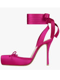 KYLETHOMASW  -  Women's New Summer Square Satin High Heel Sandals with Ankle Strap, Fashionable Party and Banquet Ballet High Heels