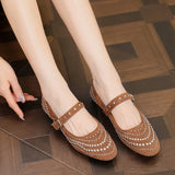 KYLETHOMASW  -  Retro Rivet Mary Jane Shoes Women Belt Buckle Shallow Round Toe Single Shoes Female Fashion Suede Elegant Dress Shoes Ladies