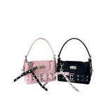 KYLETHOMASW  -  Sweet Korean Lady Style Pink Suede Handbag Straps Belts Bows Mini Storage Bags Mobile Phone Bags Women's Bag Tote Bag