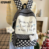 KYLETHOMASW  -  All Match High-capacity Backpack Women Students Travel Schoolbag Sweet Y2k Aesthetic Letter Print Dots Plaid Patchwork Backpacks