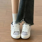 KYLETHOMASW  -  WomenCute Cartoon Rabbit PlatformSneakers Grey‑White Polka DotPatchwork Thick Sole Lace‑Up Skate Board ShoesGirls Casual Walking
