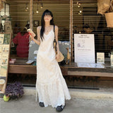KYLETHOMASW  -  White Lace Camis Dress Women Summer Beach Vacation Backless A Line Dress Korean Fashion Harajuku Sexy Neck Mounted Vestidos New