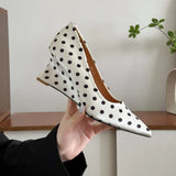 KYLETHOMASW  -  Designer Luxury Wedges Heel Women Mary Jane Shoes Concise Shallow Slip On Shoes Ladies Elegant Pointed Toe Dress Polka Dot Pumps