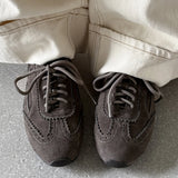 KYLETHOMASW  -  women's natural suede leather round toe lace-up flats oxfords high quality soft comfortable casual female flats shoes