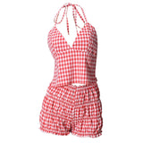 KYLETHOMASW  -  Three Sisters Summer Fashion Sexy Casual Party Prom Vacation Seaside Woman Clothing Checkered Pattern 2 Piece Sets Woman Outfit