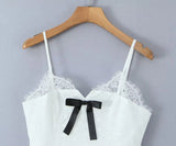 KYLETHOMASW  -  Bow Lace Trim White Sling Mini Sexy Dresses  Sweet Women Elegant A-line Cotton Summer Dress Night Out Robe