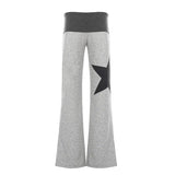KYLETHOMASW  -  American Five Pointed Star Printed Thin Stripe Flip Waist Chic Pants High Street Spicy Girl Outfit Loose Slimming Wide Leg Pant