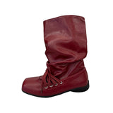 KYLETHOMASW  -  Vintage Flats Women Western Cowboy Boots Fashion Ladies Square Toe Pleated Knight Mid Calf Booties