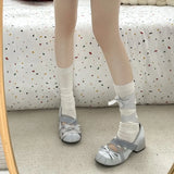 KYLETHOMASW  -  Lace Cross Strap Women Mary Jane Shoes Fashion Sweet Butterfly-knot Thick Heel Shoes Spring Autumn Ladies Elegant Dress Pumps
