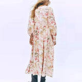 KYLETHOMASW  -  Spring Puff Long Sleeve Party Dresses for Women Robe Vintage Cotton Rayon Floral Print V Neck Dress Front Buckle Up Vestidos