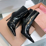 KYLETHOMASW  -  Fashion Patent Leather Belt Buckle Women Ankle Boots Elegant High heels Autumn Winter Chelsea Office Lady Short Booties Shoes