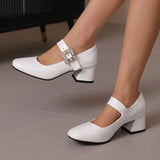 KYLETHOMASW  -  Plus Size 48 Women Patent Leather Mary Jane Shoes Sparkly Crystal Rhinestone Burgundy White Block Heel Pumps Party Shoe