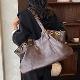 KYLETHOMASW  -  Retro Soft Leather Polka Dot Pleated Tote Bag Women Solid Color Large Capacity Shoulder Bag Versatile Daily Commuting Bag New