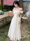 KYLETHOMASW  -  Summer Women Halter Midi Dress Elegant Female Chiffon Square Neck Party One Pieces Dresses French Solid New Vestidos Robe