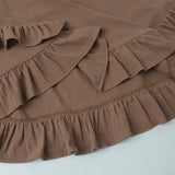 KYLETHOMASW  -  Summer New Suspender Deep V Strap Ruffle Edge High Waist Solid Color Dress
