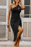 Kylethomasw Women One Shoulder Ruched Bodycon Cutout Slit Wrap Party Cocktail Dress Popular Oblique Shoulder Party Evening Wedding Dress Y2k