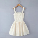 KYLETHOMASW  -  Sexy Elegant Women Cotton Sleeveless Dresses Square Neck Low Waist Summer Party Mini Dress Fit And Flare Graduation Clothing