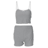 Kylethomasw  2 Pieces Sets Lace Trim Ribbed Tank Top and Shorts Woman Matching Set Clothing Cute Summer Outfits Lounge Wear