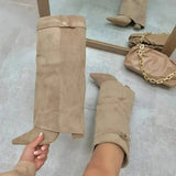 KYLETHOMASW  -  New Autumn and Winter New Pointed Metal Buckle Knee High Women's Boots, Thick High-heeled Pants Boots, Fashionable Mid Leg Boots