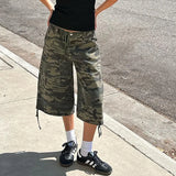 KYLETHOMASW  -  American Retro Cargo Denim Shorts Vintage Camouflage Print Loose Drawstring Short Pants Y2k Aesthetic Cyber Grunge Streetwear