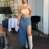 KYLETHOMASW  -  Summer Midi Skirts Vintage Clothes Sexy Skirts For Women Blue Jeans Skirt High Waisted Denim Skirt Split Thigh Denim Skirt