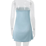 KYLETHOMASW  -  Street Style Satin Tube Top Strapless Sleeveless Dress Pure Color Low Waist Crossed Strap Backless Fashionable Trendy Girl Dress