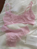 KYLETHOMASW  -  Lace Bra Set Woman Adjusted-strap Seamless Bras+Low Waist Panties Female Casual Simple Solid High Elasticity Lingerie Sets
