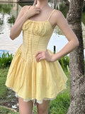 KYLETHOMASW  -  Fashion French Chic Solid A-Line Dresses Summer Sweet Slim Fit Folds Camisole Dress Elegant