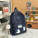 KYLETHOMASW  -  Women's Backpack Cute Cat Embroidery Letter Plush Charm Multi Pocket Adjustable Strap Casual Daily School Bag New Back Pack