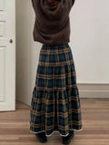 KYLETHOMASW  -  Vintage Plaid Skirt Women Y2k Harajuku Japanese Preppy Style Long Checked Streetwear Retro Ruffle Skirts Aesthetics