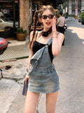 KYLETHOMASW  -  Japanese Kawaii Jean Strap Mini Dress Women 2000s Vintage Y2k Clothing Sleeveless Denim Dress Korean Even Party Chic Outwear