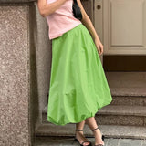 Kylethomasw   - Loose Green Bubble Mid Skirt Female 2024 Summer New Fashion European and American Solid Color High Waist Mid-length Skirt Women