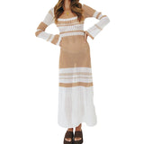KYLETHOMASW  -  Beach Style Off Shoulder Crochet Maxi Dress Elegant Women Vintage Patchwork Long Sleeve Hollow Out Knitted Bodycon Dress Y2K