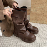 KYLETHOMASW  -  Autumn Vintage Thick Bottom Woman Knight Boot Fashion Belt Buckle Ladies Concise Slip On Short Booties