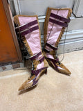 KYLETHOMASW  -  Retro Mixed Color Front Lace Up Modren Boots Autumn NEW Belt Buckle Strap Casual Boots Pointed Toe Mid Heel Sexy Lady Boots