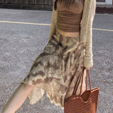 KYLETHOMASW  -  Irregular Lace Skirts Women Ruffles Print Vintage Spring Summer Mini Dress Korean Fashion Versatile Y2k Faldas Mujer