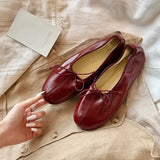 KYLETHOMASW  -  Women's Soft Leather Bow Ballet Chaussures Pour Femmes,Slip on Shallow Mouth Comfortable Ladies Shoes,Elegant Casual Woman Shoes