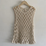 KYLETHOMASW  -  Minimalist Style Women's Cotton Crochet Knit Vest Hollow Out Embellished Sleeveless Casual Summer Loose Top