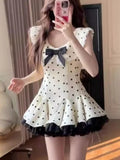 KYLETHOMASW  -  Summer Retro Elegant Woman Dress Y2k Polka Dot Bow Slim Sweet Design Mini Dress Female Korea Style Chic Sexy Party Outfits