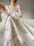 KYLETHOMASW  -  French Vinatge Evening Party Long Dresses for Women Floral A-line Princess Dress Lantern Sleeve Spring Summer Prom Robe Vestidos