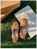 KYLETHOMASW  -  Fashion Sewing Lace-up Design Ballet Flats Women Retro Square Toe Narrow Band Buckle Sneakers Comfortable Soft-soled Casual Shoe