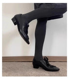 KYLETHOMASW  -  Black British Style Leather Shoes Women Retro Lace Up Mid Heel Pumps Comfortable Elegant Commuter Office Shoes Zapatos De Mujer