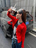 KYLETHOMASW  -  New autumn and winter fashion contrasting striped long sleeved cardigan for women's casual street knitting loose sweater