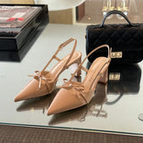 KYLETHOMASW  -  Summer New Arrival Sweet Elegant Sandal Women Bow High Heels Pointed Toe Women's Sandals Metal Buckle Trim Sandal