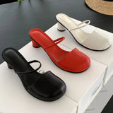KYLETHOMASW  -  New Designer Heeled Sandals for Women Round Toe Chunky Heel Slippers Female Brand Red Slides Ladies Classy Muller Pumps Women