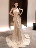KYLETHOMASW  -  Evening Dresses Women Halter Sequins Wedding Party Backless Slim Sexy Mermaid Shiny Dress Cocktail Birthday Banquet
