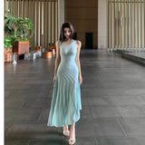 KYLETHOMASW  -  French Sexy Thin Slim Sleeveless Dress Women Summer Holiday Daily Wear Knitted Dresses Elegant Irregular Midi Vestidos A256