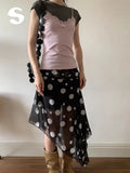 KYLETHOMASW  -  summer fashion on the new Korean wear black polka dot irregular mesh stitching design long skirt skirt